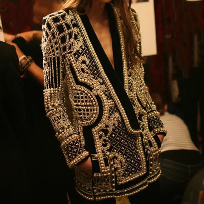 V-neck Long-sleeved Suit Blouse With Bubble Print Women’s Clothing