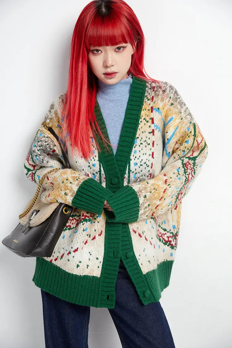 Christmas Vintage Green Orchid Knit Sweater