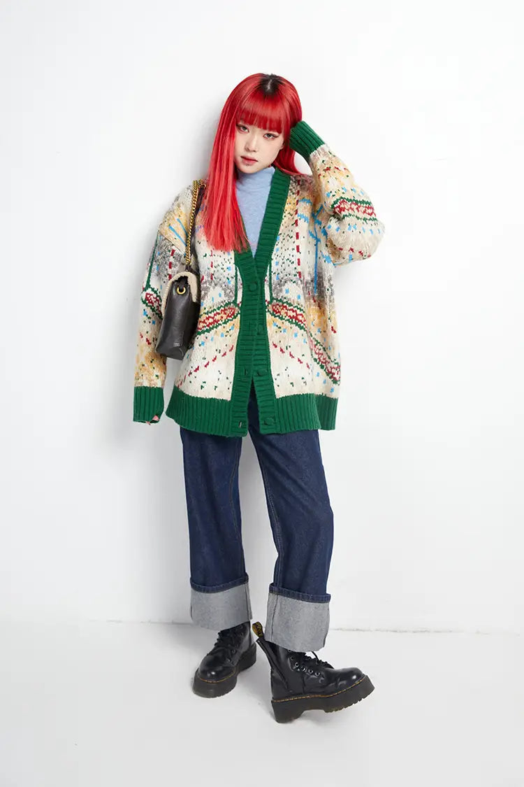 Christmas Vintage Green Orchid Knit Sweater