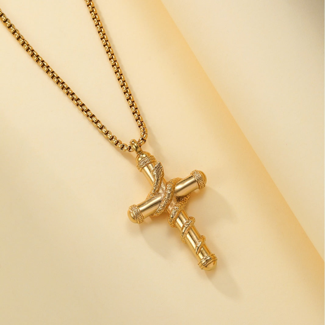 18k Gold Detachable Cross Snake Necklace