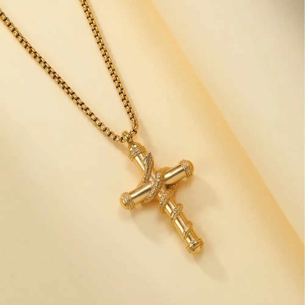 18k Gold Detachable Cross Snake Necklace