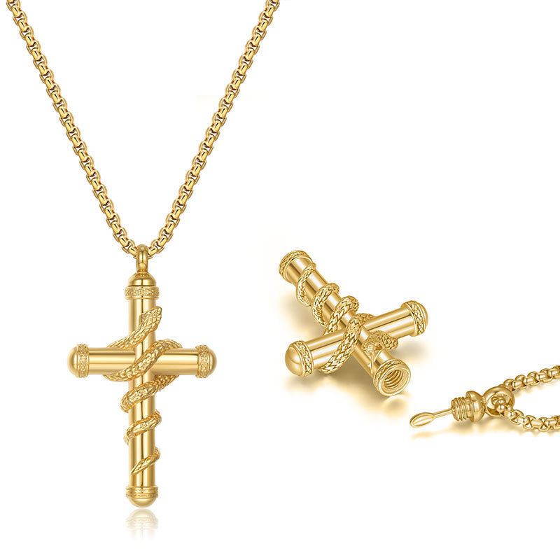 18k Gold Detachable Cross Snake Necklace - Gold
