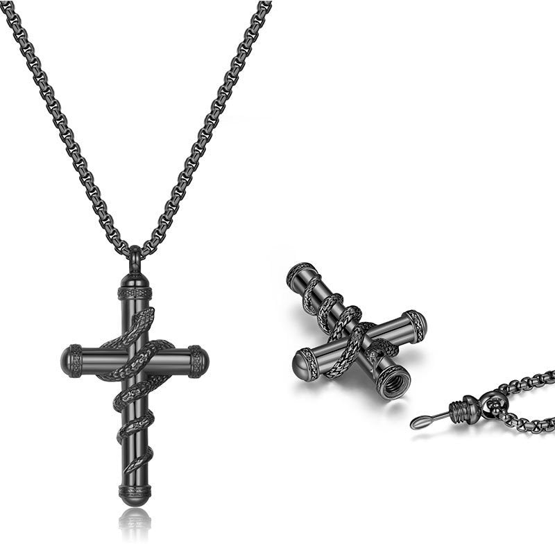 18k Gold Detachable Cross Snake Necklace - Black