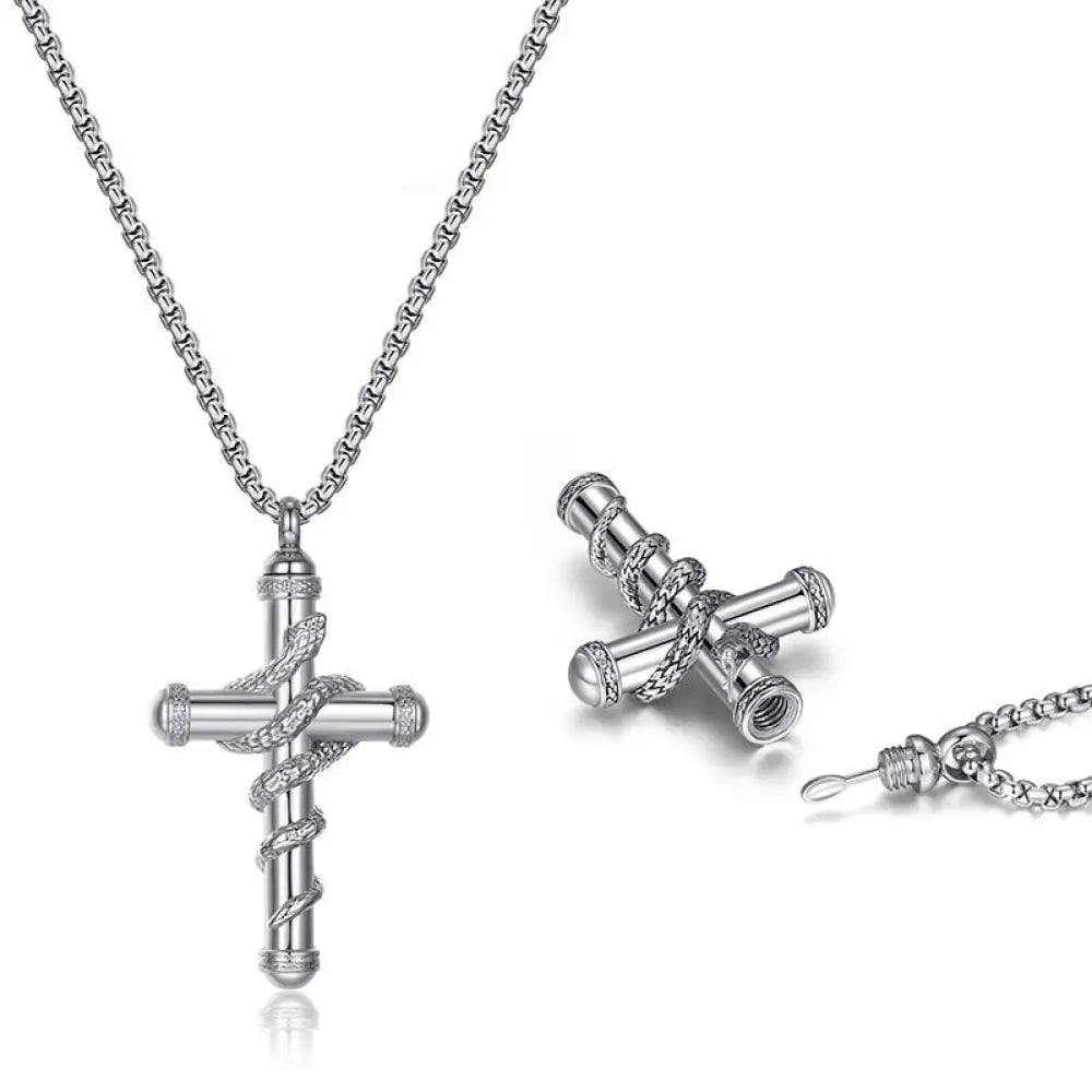 18k Gold Detachable Cross Snake Necklace - Silver