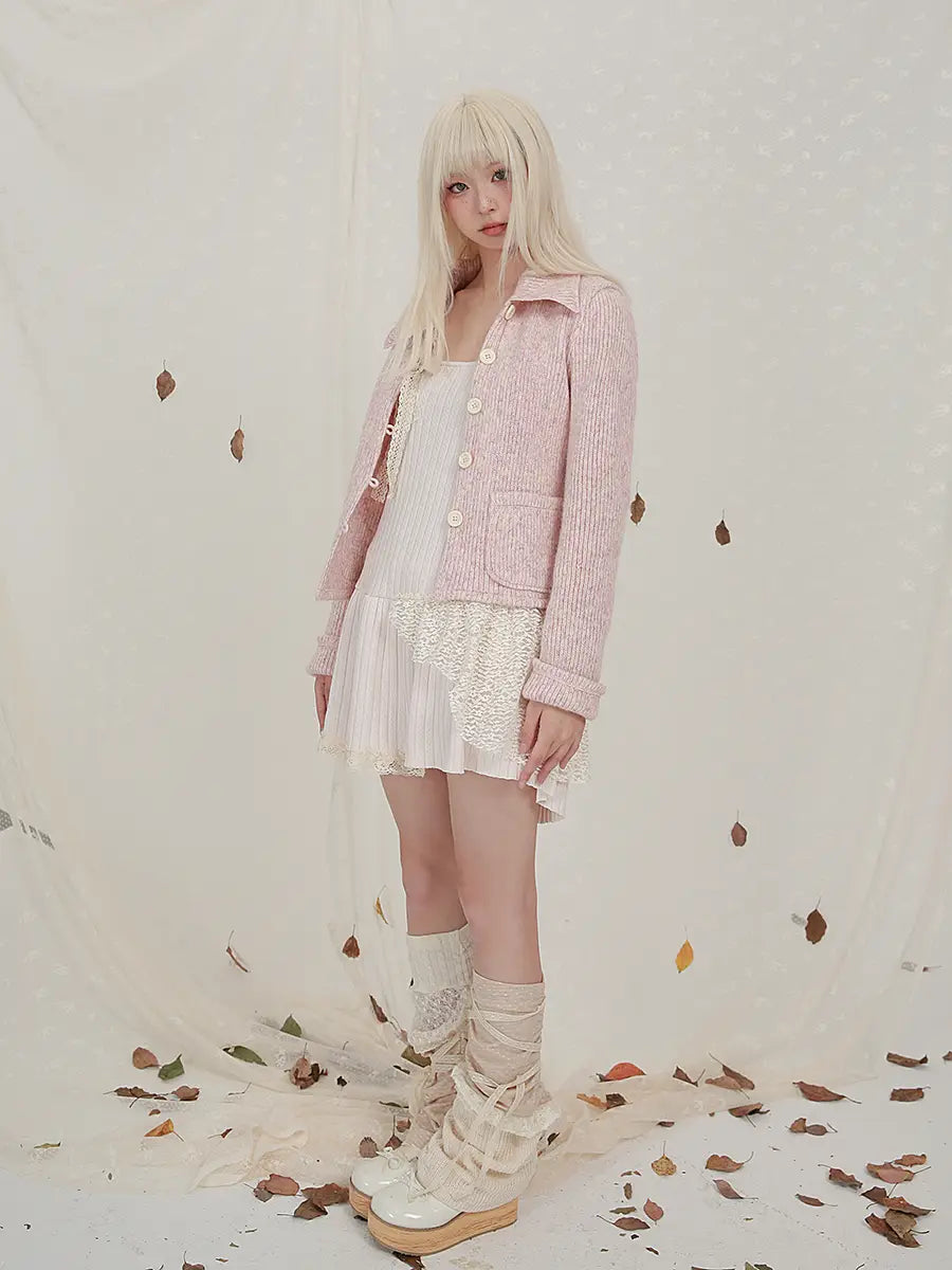 Cropped Long Sleeve Knit Lapel Sweater Cardigan