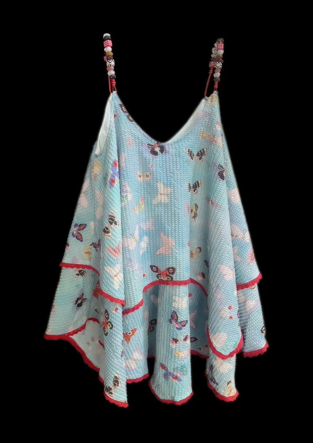 Butterfly Beaded Cute Girly Style Sling Short Dress