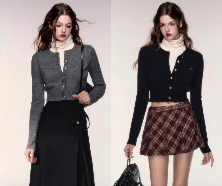 Short Round Neck Wool Sweater Cardigan Coat