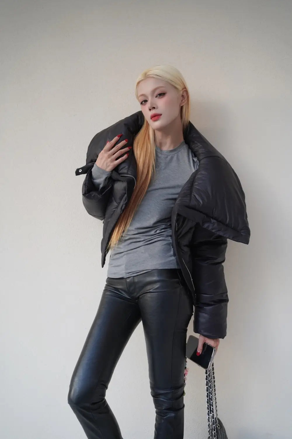 Black Female Lapel Short Down Cotton Coat