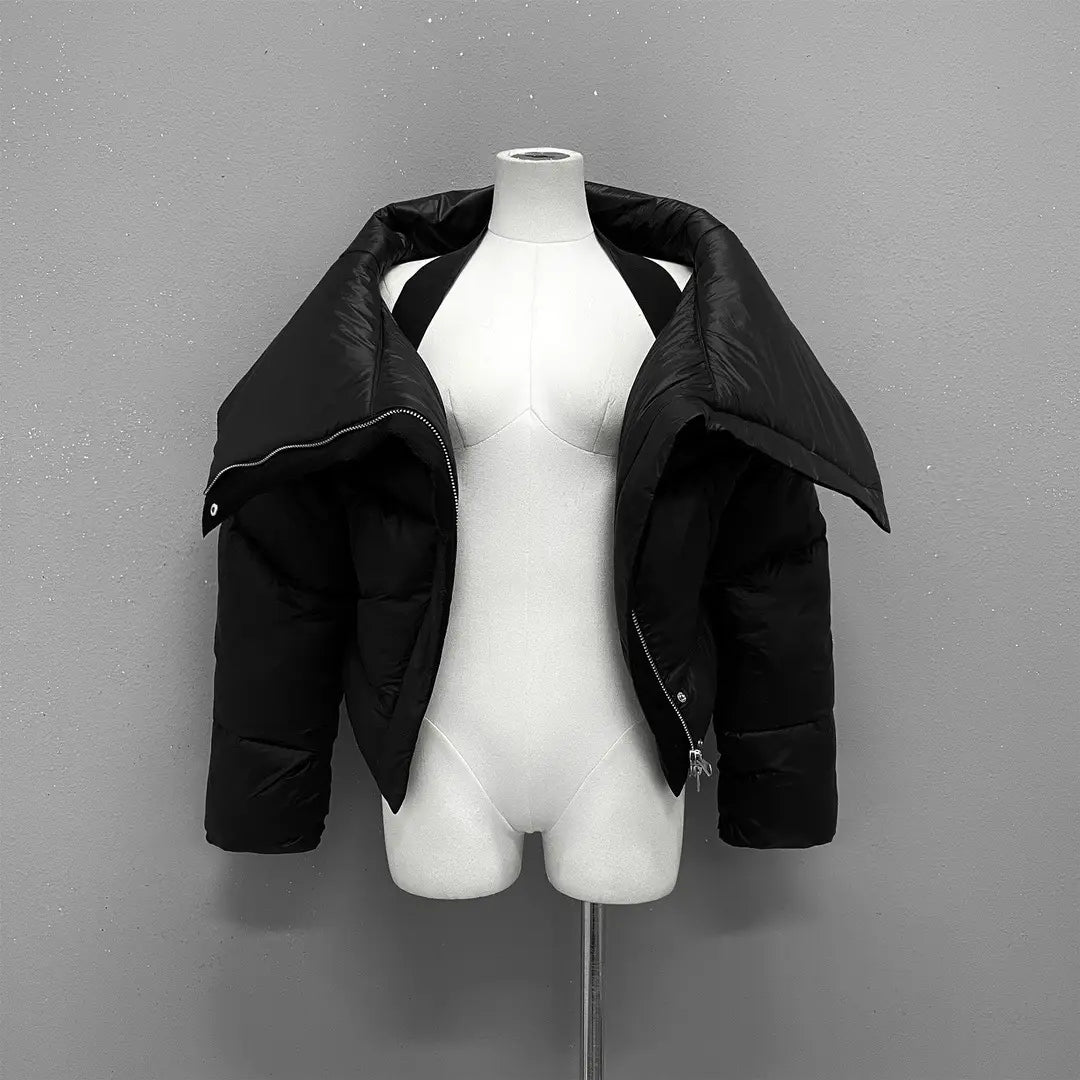 Black Female Lapel Short Down Cotton Coat
