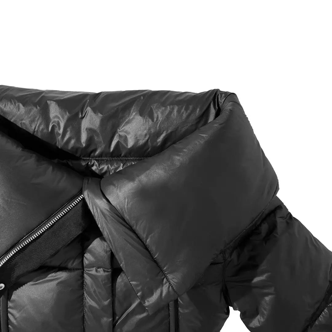 Black Female Lapel Short Down Cotton Coat