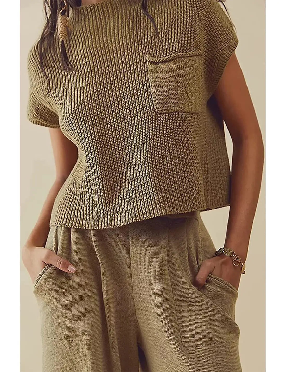 Women’s Knitted Sleeveless Pocket Rib Pullover Vest – Casual & Chic | same ANTHEM