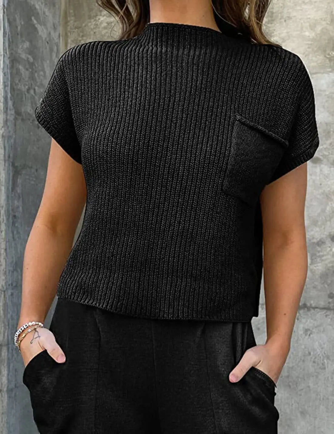 Women’s Knitted Sleeveless Pocket Rib Pullover Vest – Casual & Chic | same ANTHEM