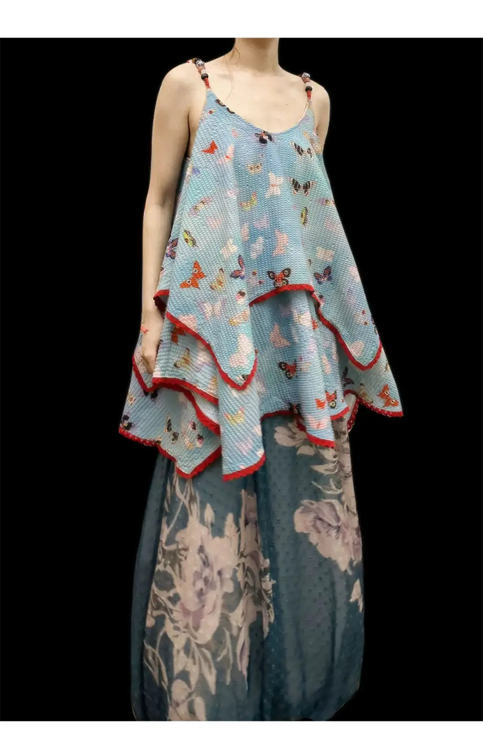 Butterfly Beaded Cute Girly Style Sling Short Dress