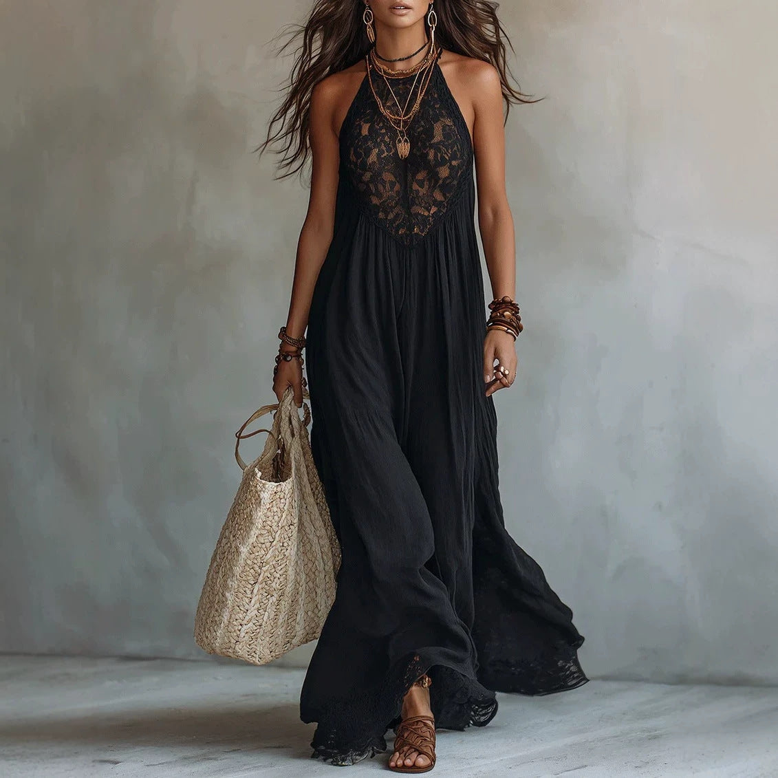 Long Black Boho Lace Dress |same ANTHEM.