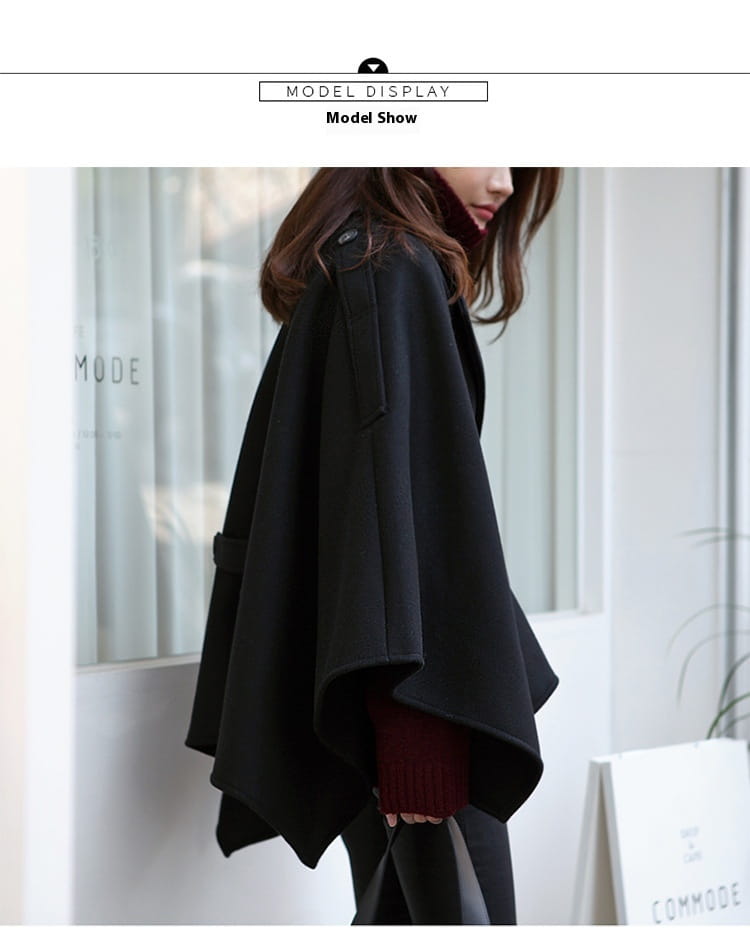 Lace-up Shawl Cape Thickened Coat Woolen