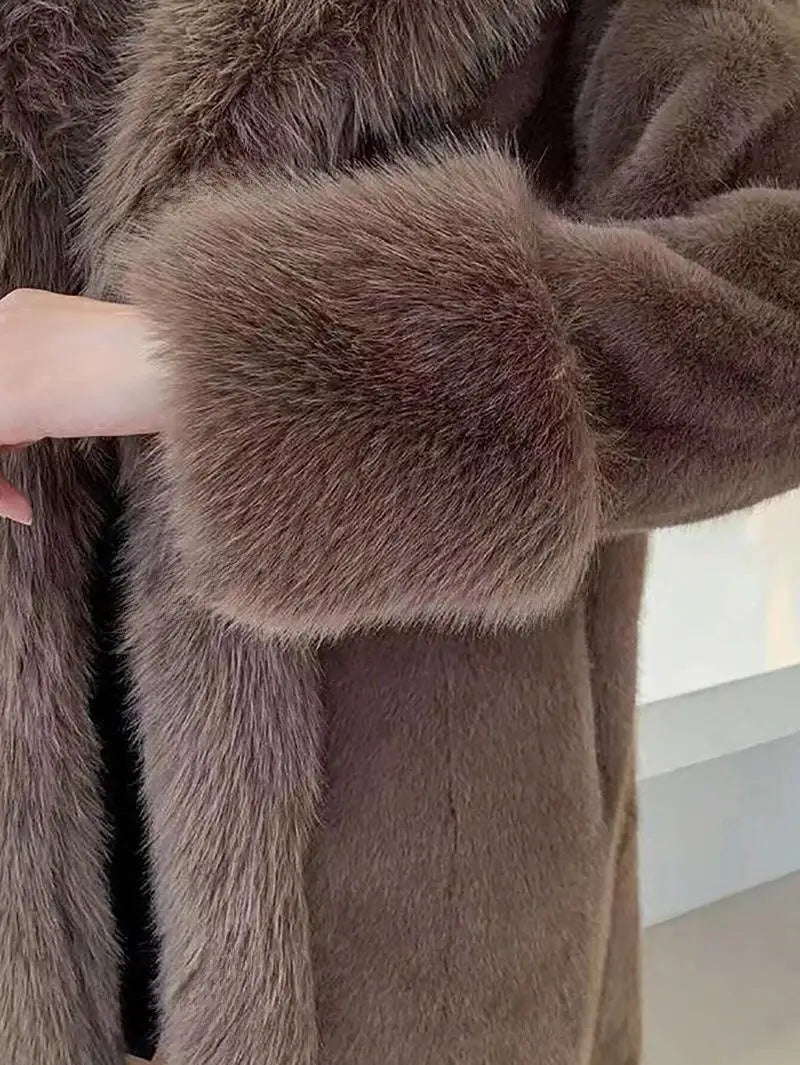 Women’s Thick Faux Rabbit Fur Mid-Length Leather Coat | same ANTHEM.