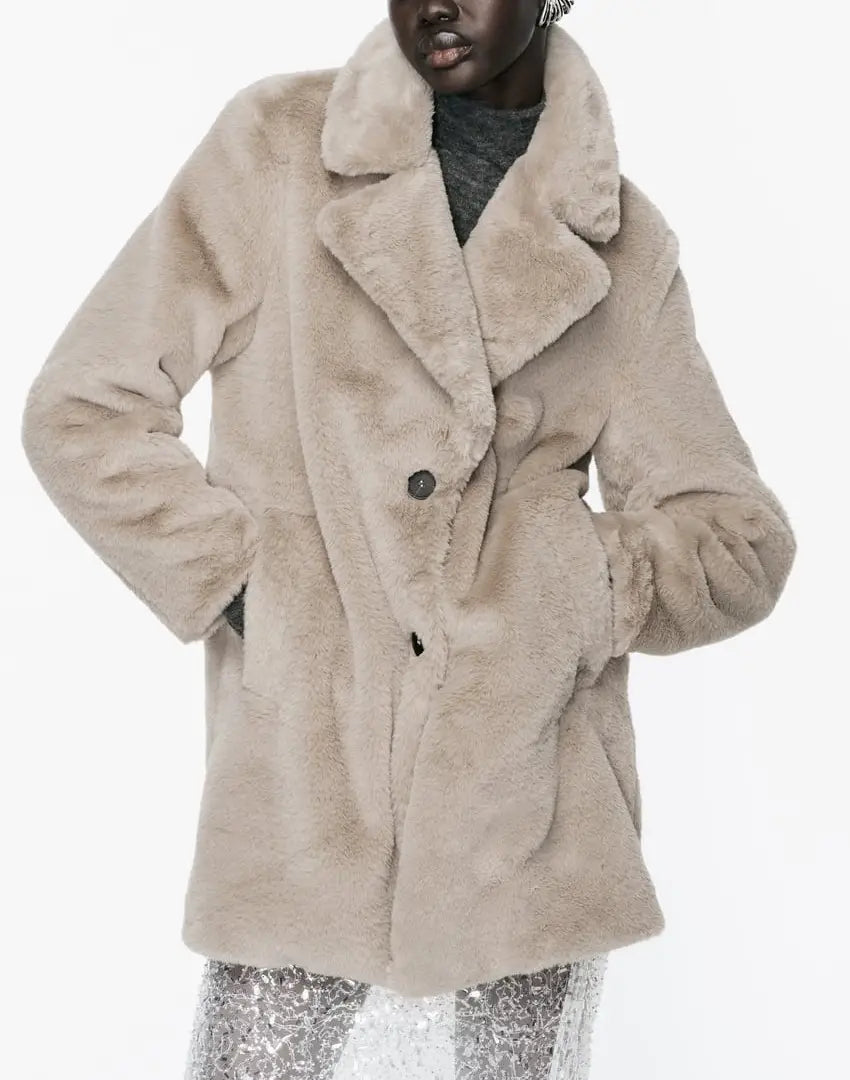 Fall Winter Fashion Artificial Fur Women’s Warm Mid-length Coat