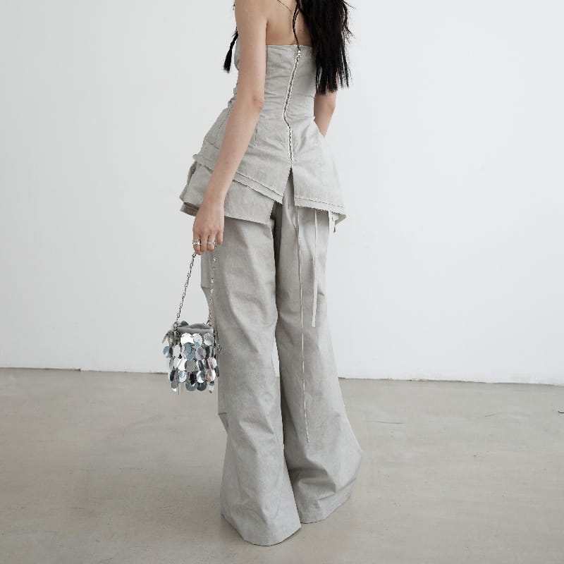 Washed Dirty Dyed Cotton Two-piece Removable Flounced Skirt Swing Casual Pants
