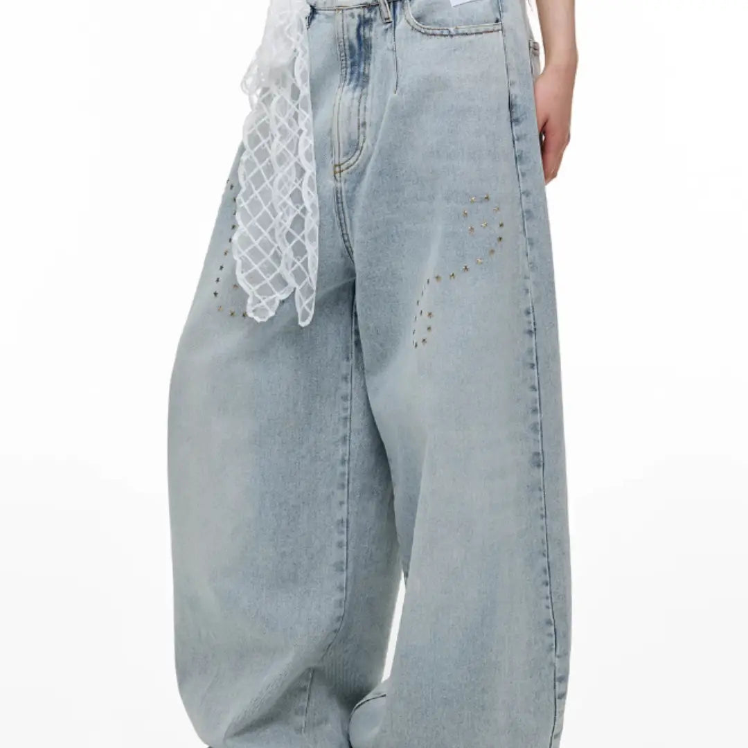 Jeans Female Heavy Worker Hot Stamping Father Doing Old