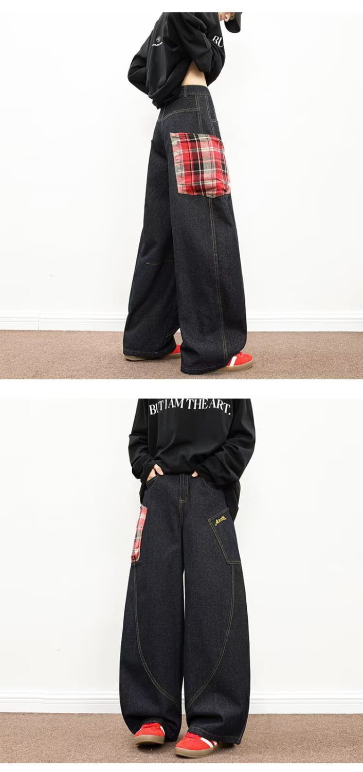 Plaid Patchwork Wide Pants | same ANTHEM.