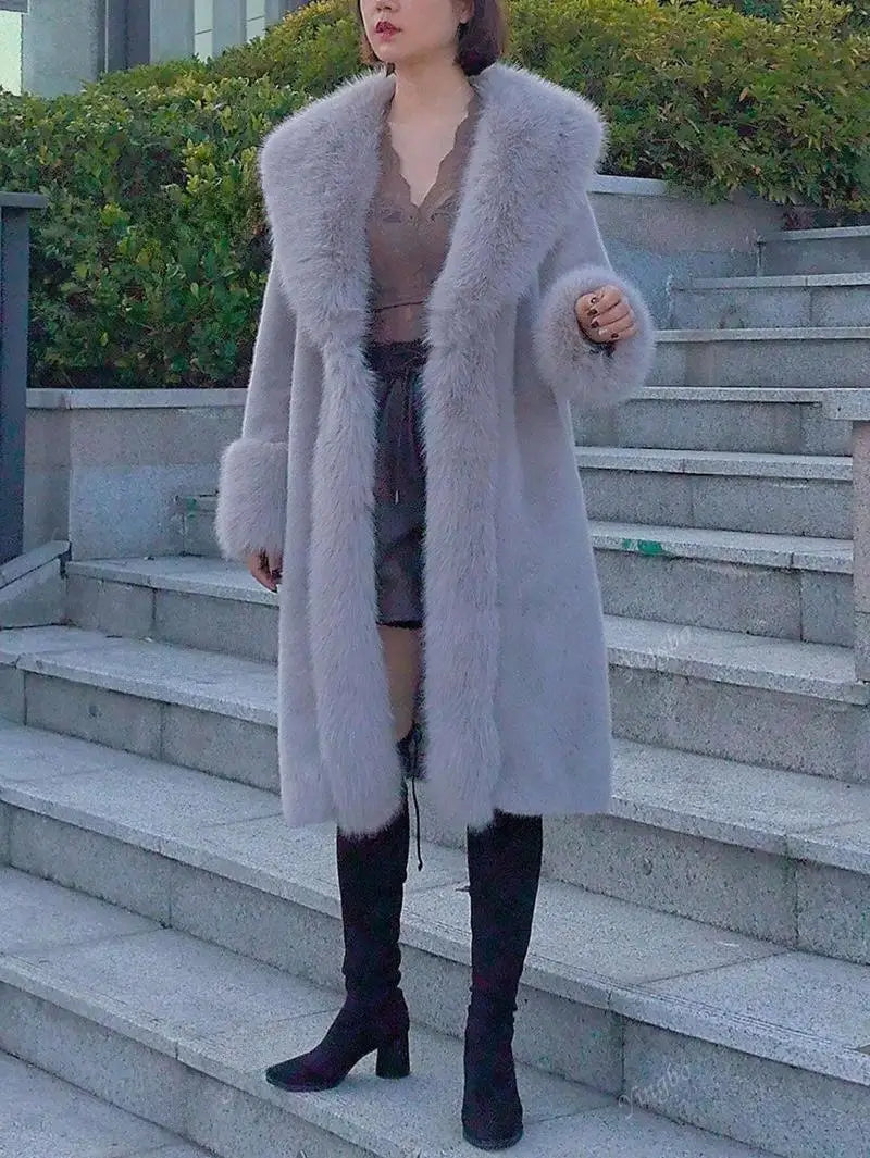 Women’s Thick Faux Rabbit Fur Mid-Length Leather Coat | same ANTHEM.