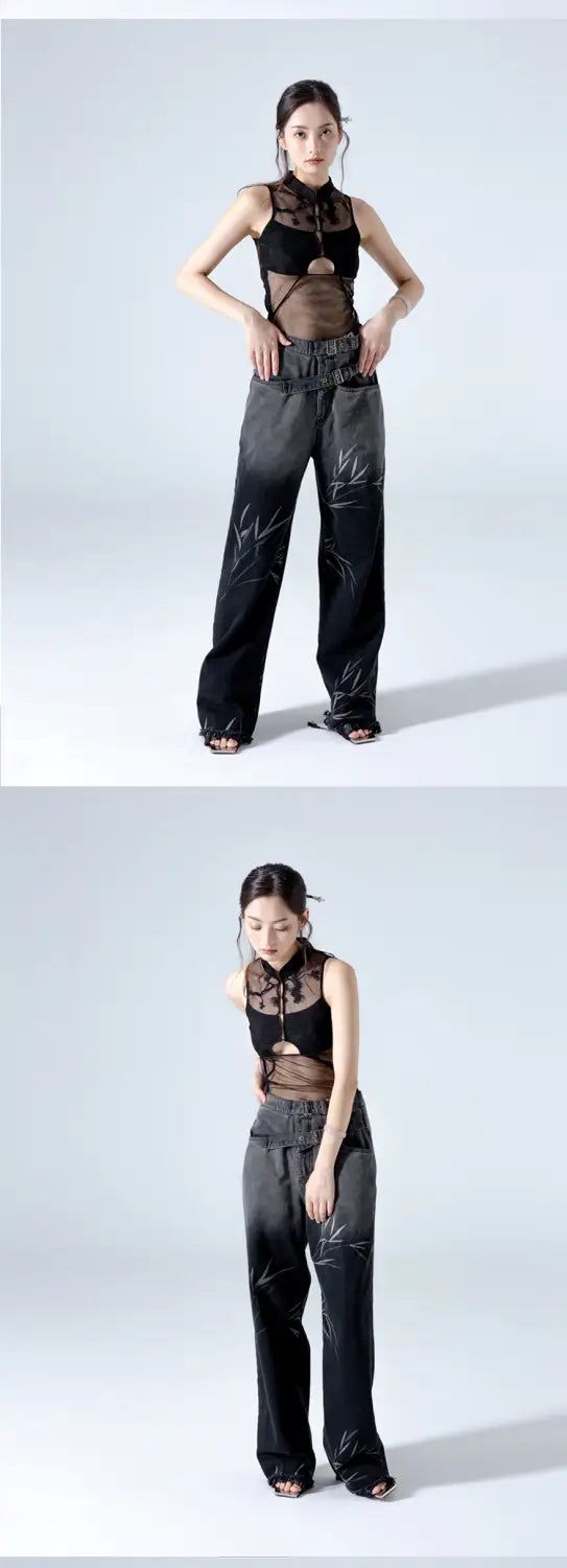 Embroidered Black Gauze Top | same ANTHEM.