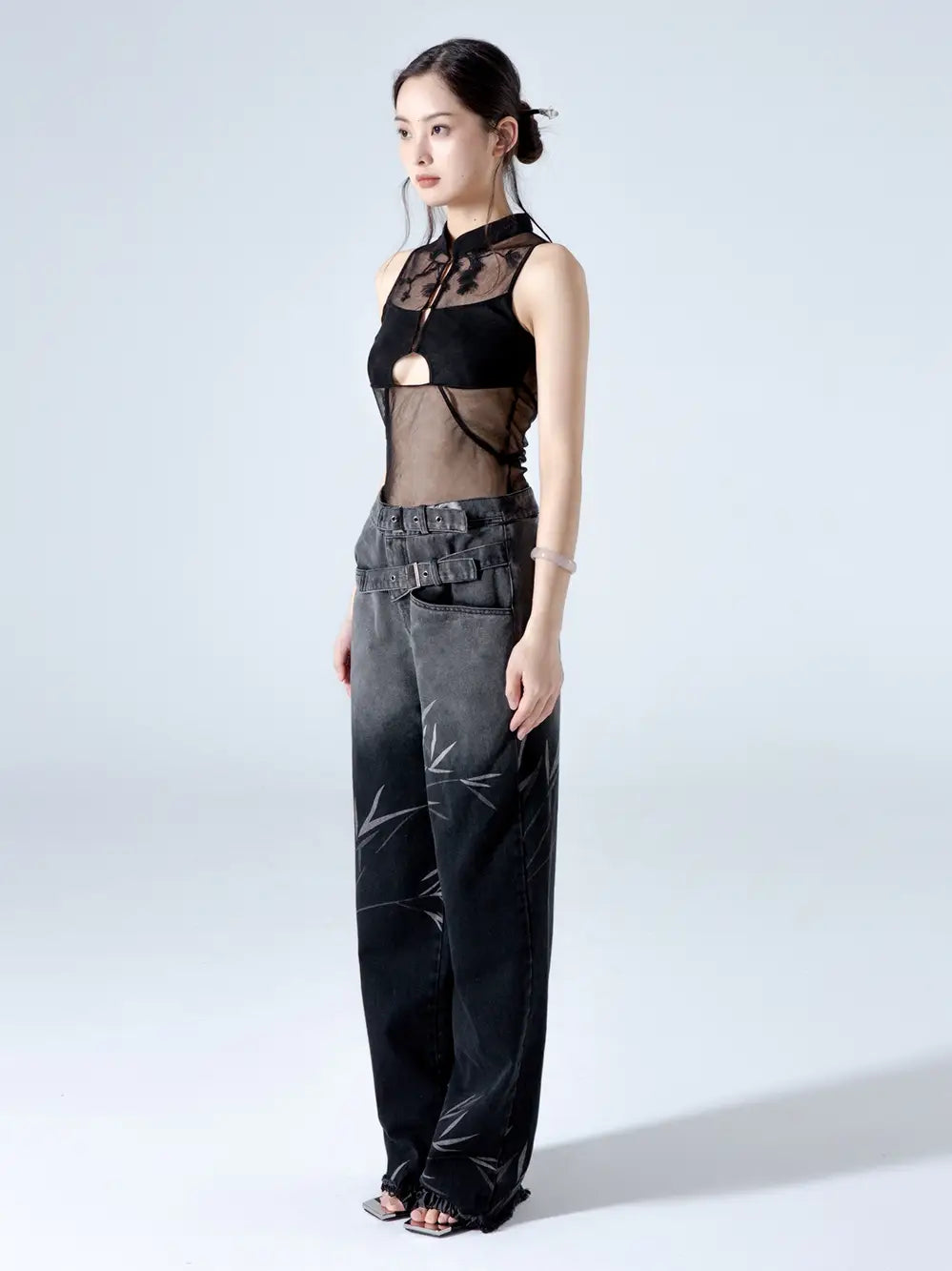 Embroidered Black Gauze Top | same ANTHEM.