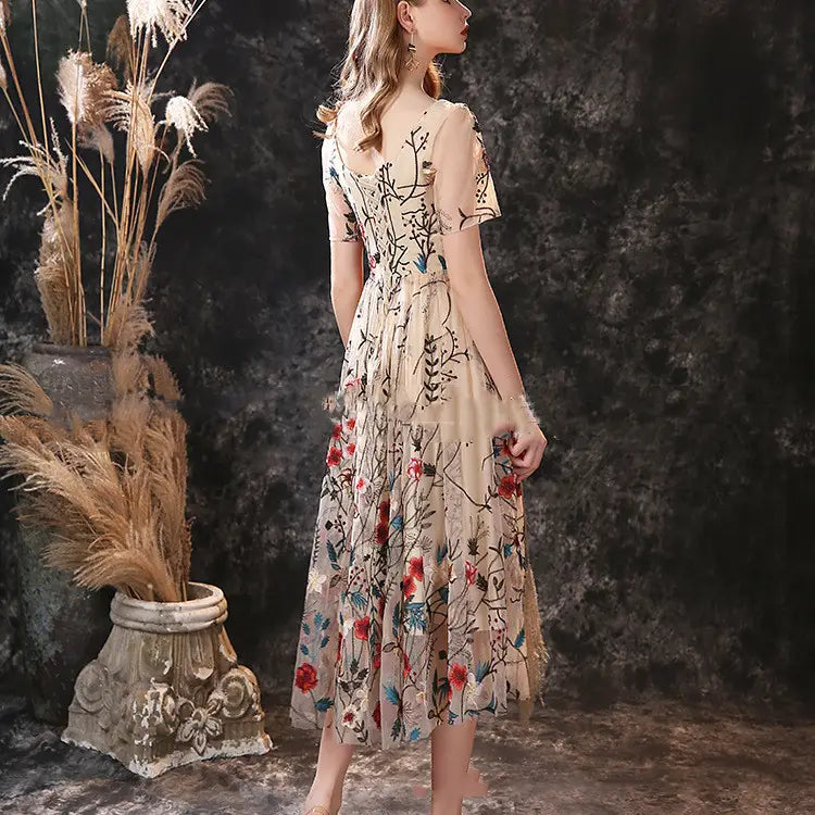 Women’s Embroidered Lace Short Sleeve Mid Length Dress