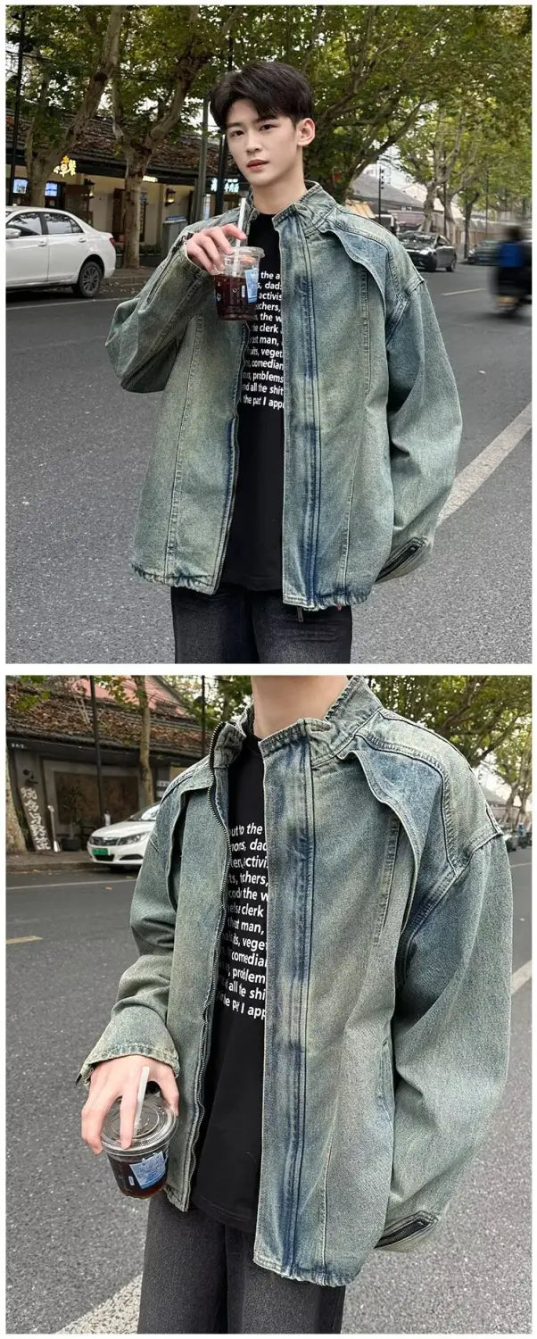 Men’s Washed Denim Zipper Jacket | same ANTHEM.