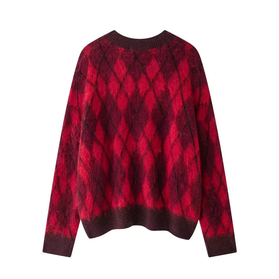 French Diamond Pattern Knitted Sweater for Women | same ANTHEM.