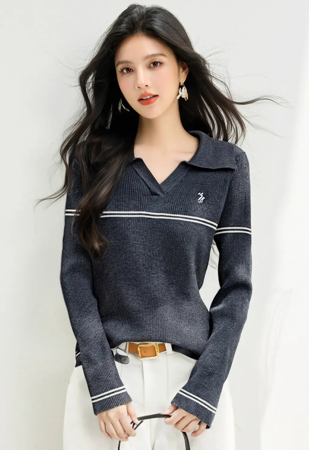 Women’s Polo Neck Striped Knit Sweater | same ANTHEM.