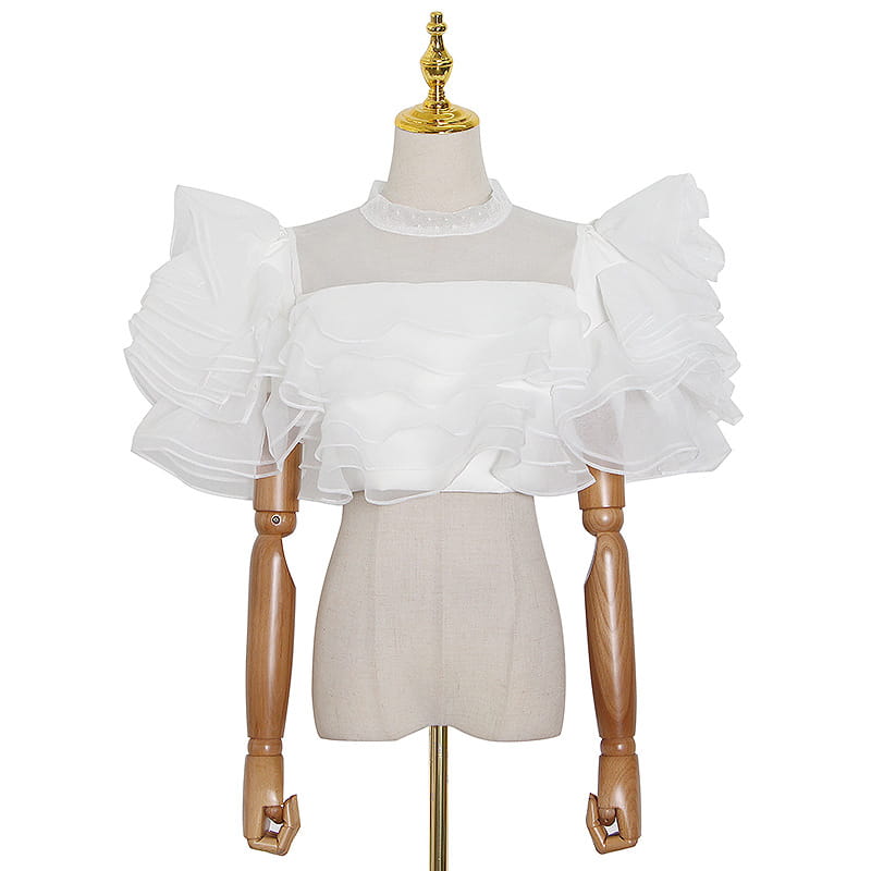 Short Ruffled Mesh Top | same ANTHEM.