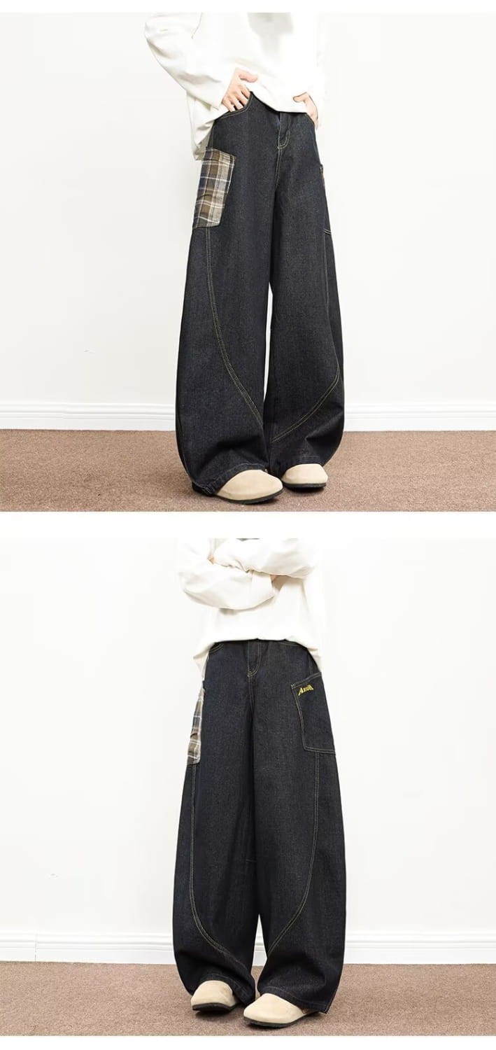 Plaid Patchwork Wide Pants | same ANTHEM.