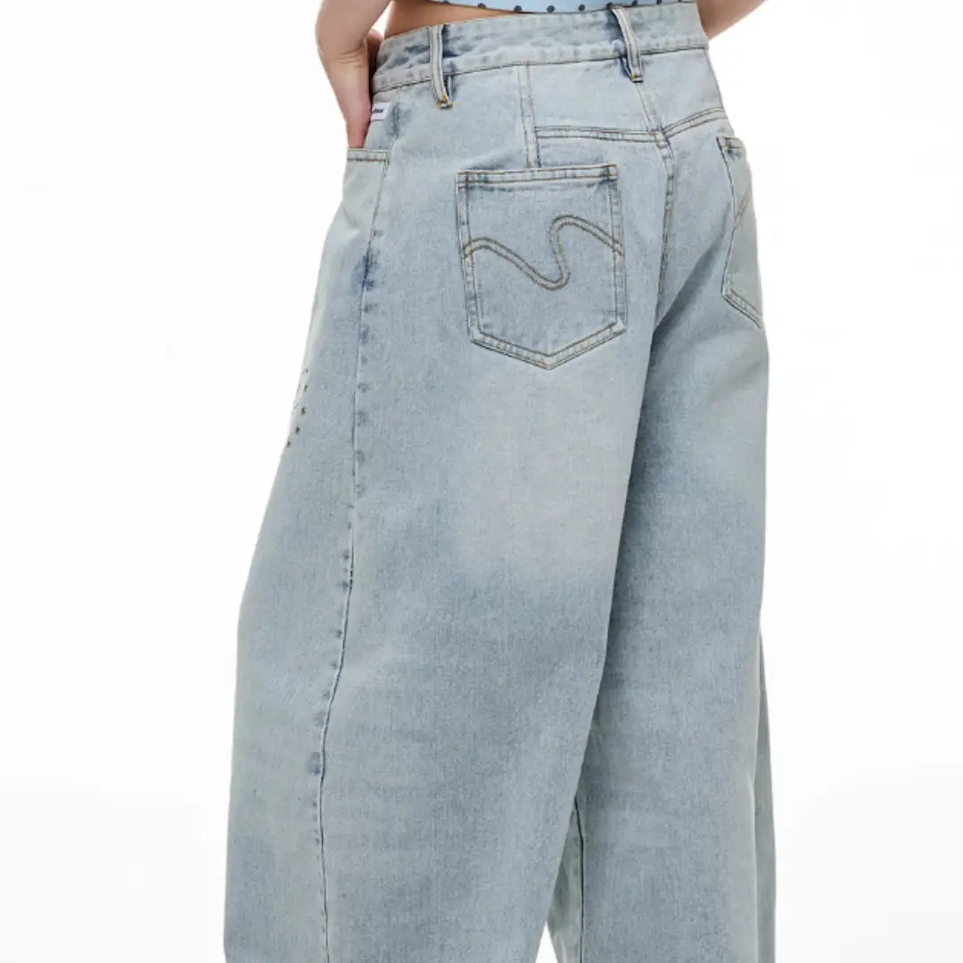 Jeans Female Heavy Worker Hot Stamping Father Doing Old