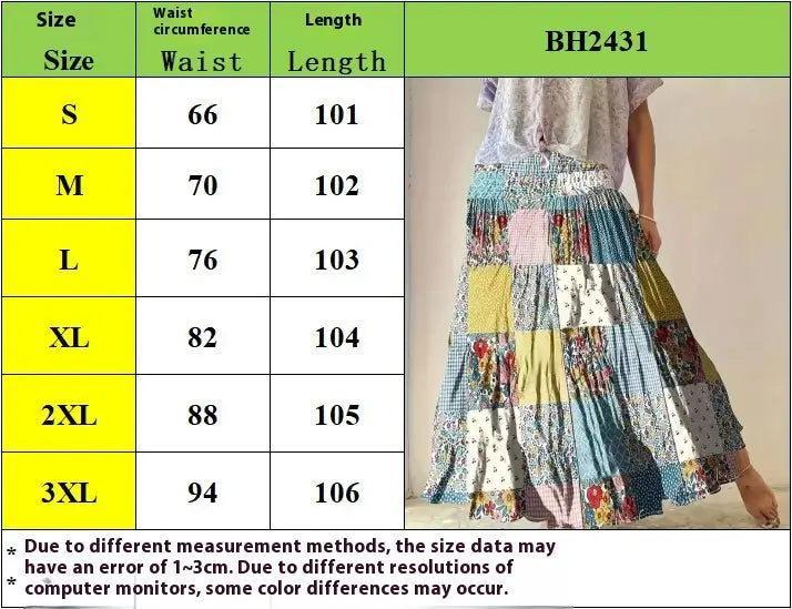 Printed Stitching Women’s Popular Floral Skirt Long Skirt