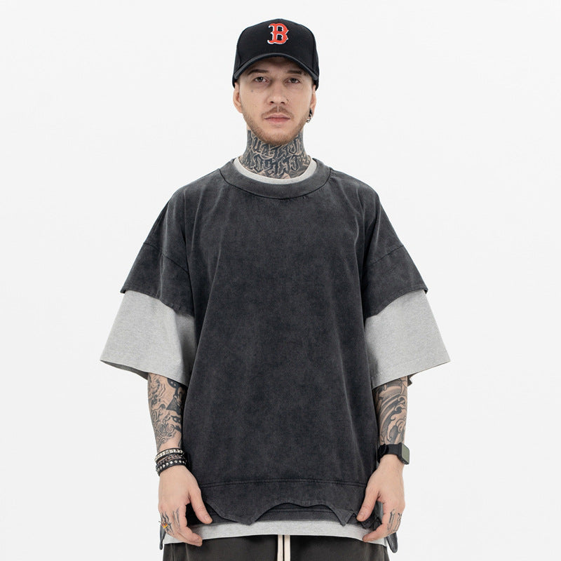 Double Layer Distressed T-Shirt | same ANTHEM.