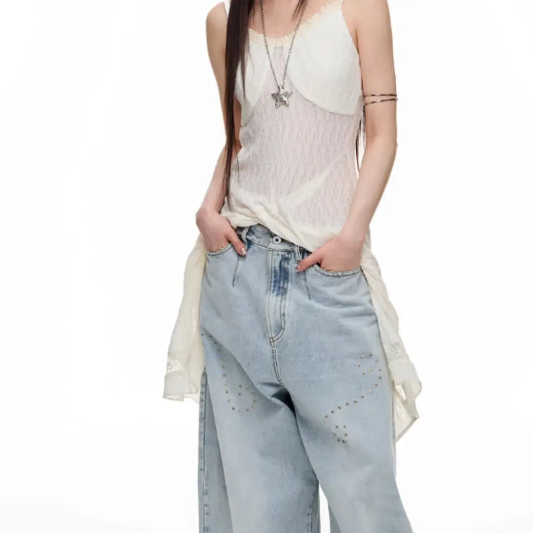 Jeans Female Heavy Worker Hot Stamping Father Doing Old