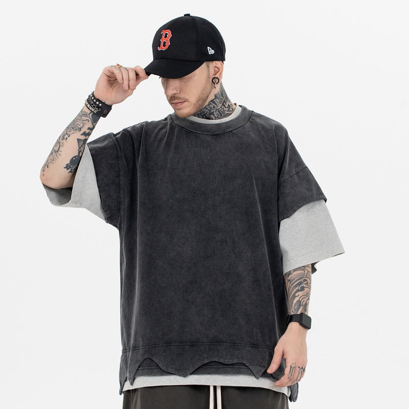 Double Layer Distressed T-Shirt | same ANTHEM.