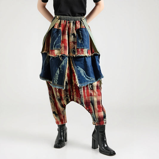 Vintage Patchwork Plaid Denim Pants – Soulmate Streetwear | same ANTHEM.