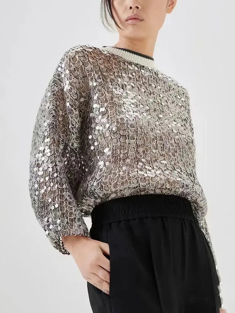 Hollow Sequins Sweater | same ANTHEM.