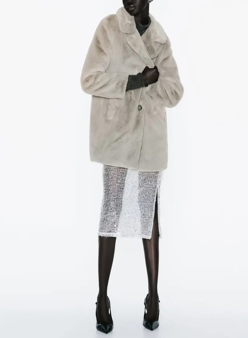 Fall Winter Fashion Artificial Fur Women’s Warm Mid-length Coat