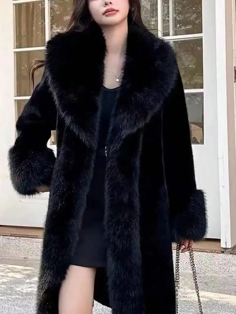 Women’s Thick Faux Rabbit Fur Mid-Length Leather Coat | same ANTHEM.