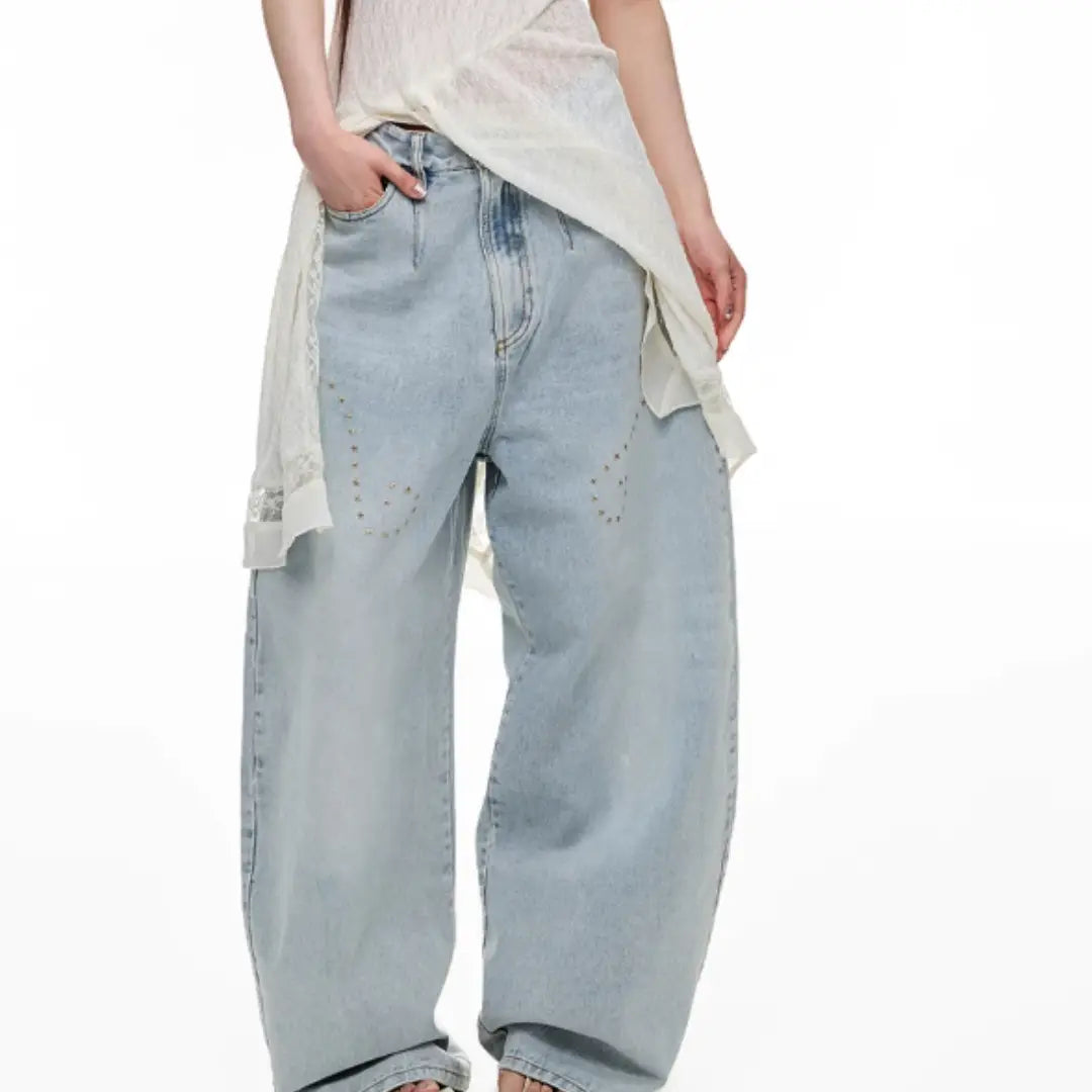 Jeans Female Heavy Worker Hot Stamping Father Doing Old