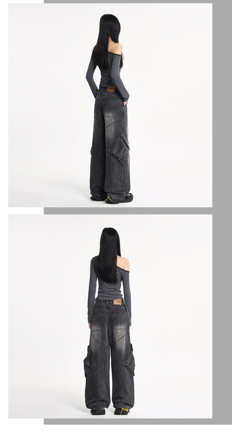 Women’s Water-Washed Flare Cargo Denim Pants – Baggy Streetwear Trousers | same ANTHEM Fashion