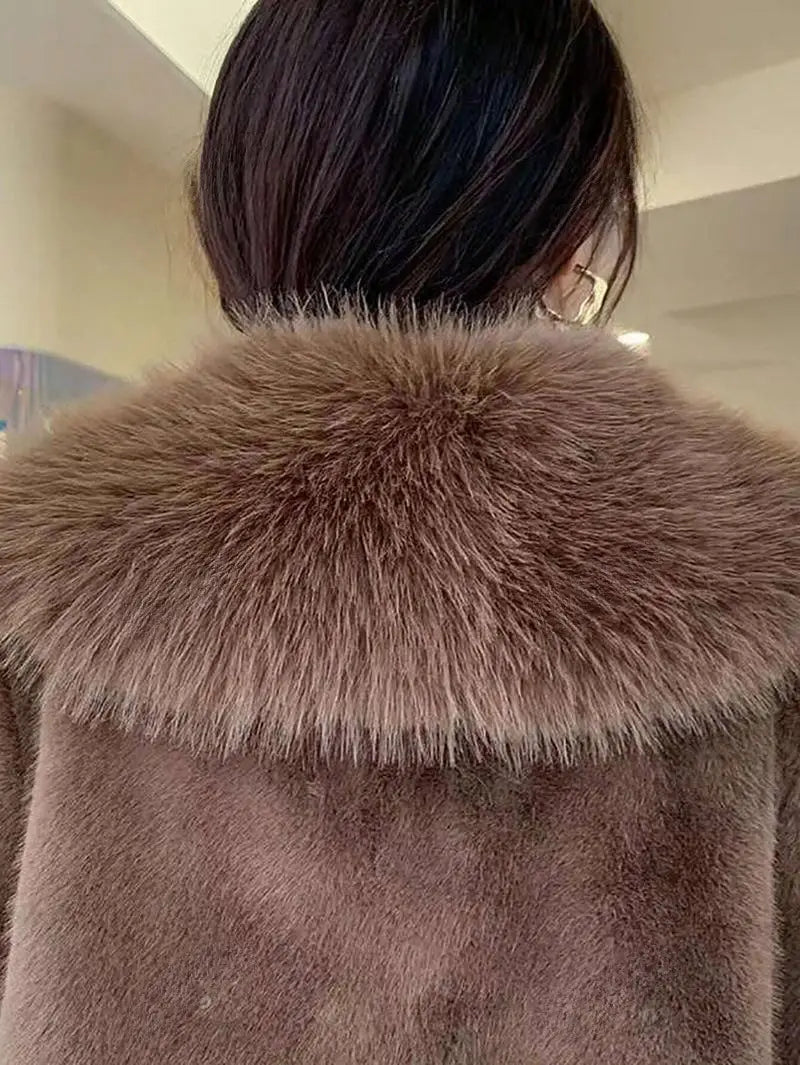 Women’s Thick Faux Rabbit Fur Mid-Length Leather Coat | same ANTHEM.