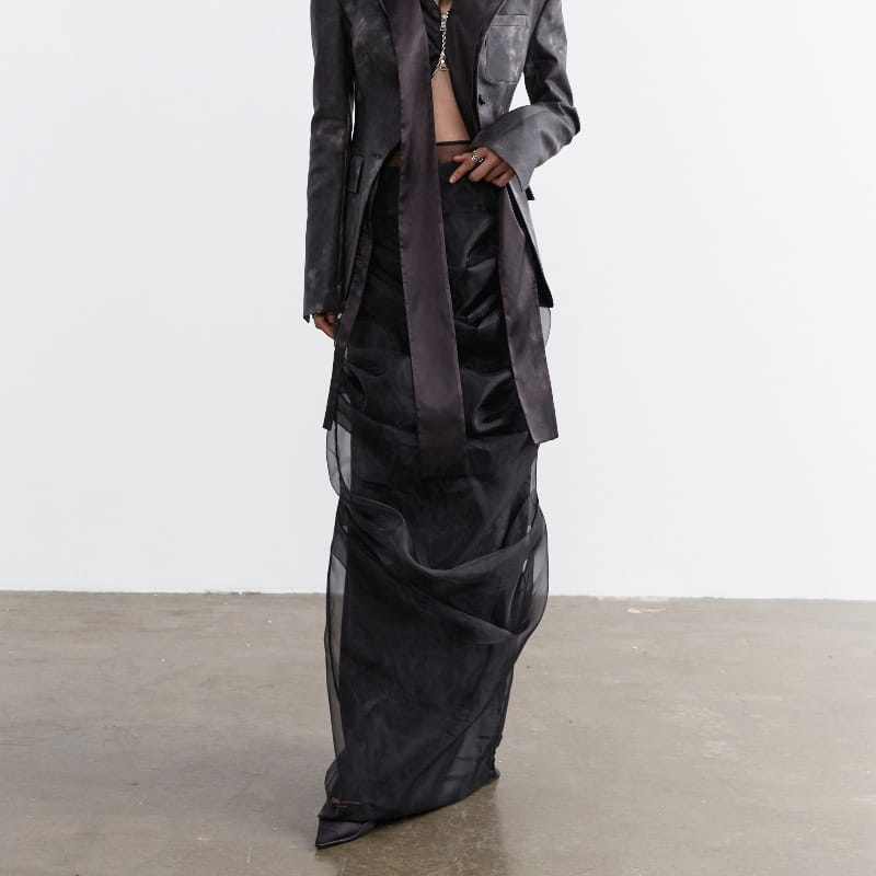 Elegant Retro Dark Style Two-piece Skirt With Pleated Yarn