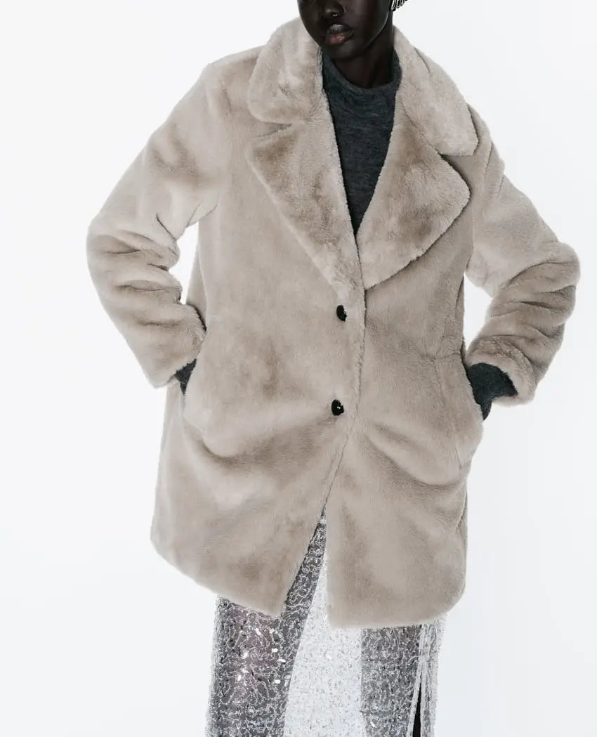 Fall Winter Fashion Artificial Fur Women’s Warm Mid-length Coat