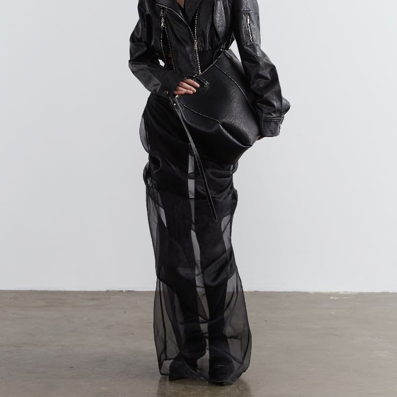 Elegant Retro Dark Style Two-piece Skirt With Pleated Yarn