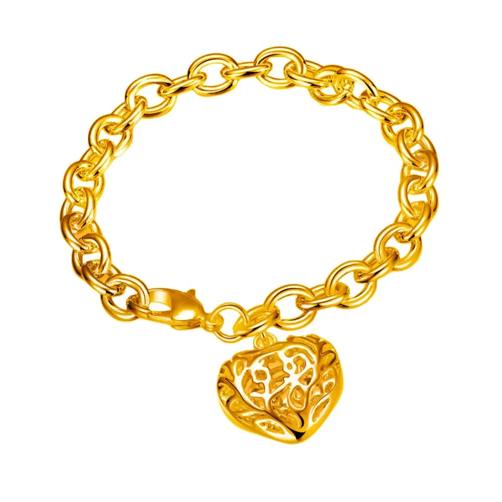 925 Silver Hollow Heart Bracelet | Boho Chic Love | same ANTHEM - Gold