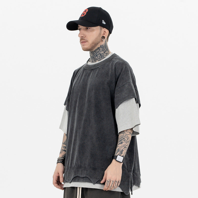 Double Layer Distressed T-Shirt | same ANTHEM.